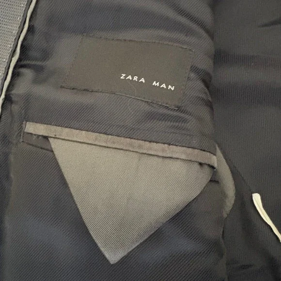 ZARA Man Blazer Jacket Dark Blue Textured 2‎ Button Sport Coat Men Size USA 42 - Picture 6 of 11